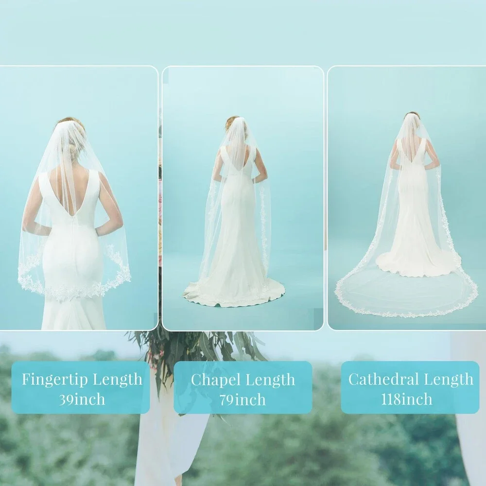 AierHuiOi Bridal Veil 1 Tier Lace White Wedding Veil With Metal Comb veils for